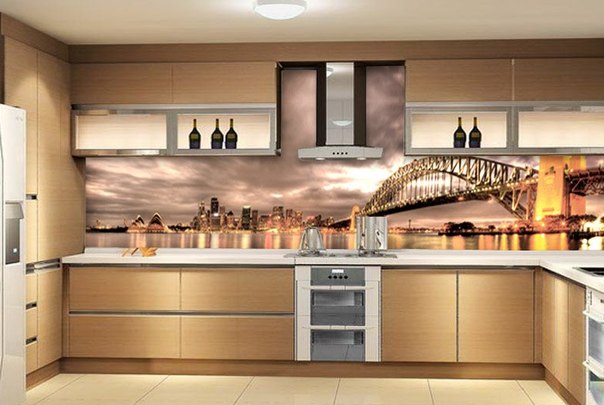 Wall mural with the image of the evening city for the kitchen