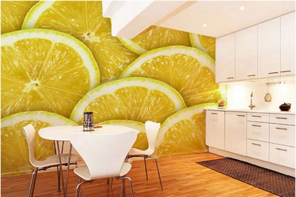 Mural dinding dengan gambar lemon untuk dapur