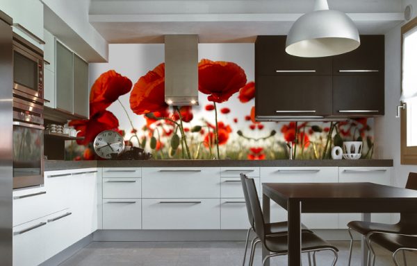 Mural dinding dengan imej poppies untuk dapur