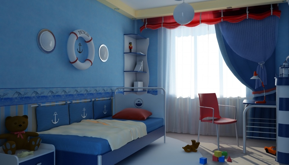 Grande chambre d'enfants de style marin pour un peu jeune