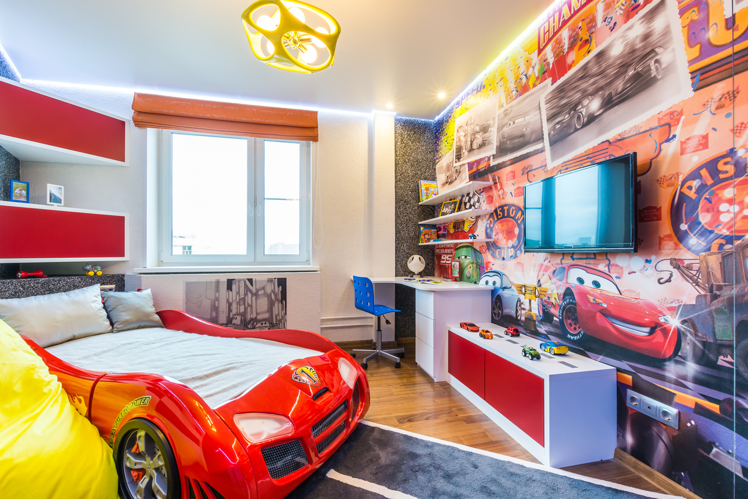 Modern style of a children's room for a boy - a motorist