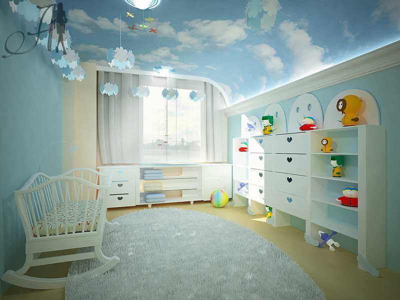 Opcija stilskog rastezljivog stropa za veliku dječju sobu