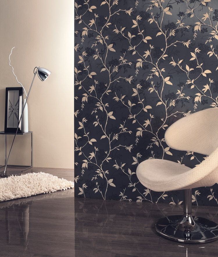 Erisman wallpaper noble black with golden flowers