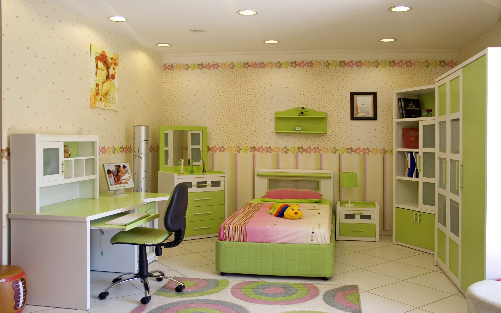 Wallpaper for a large children's room in green colors