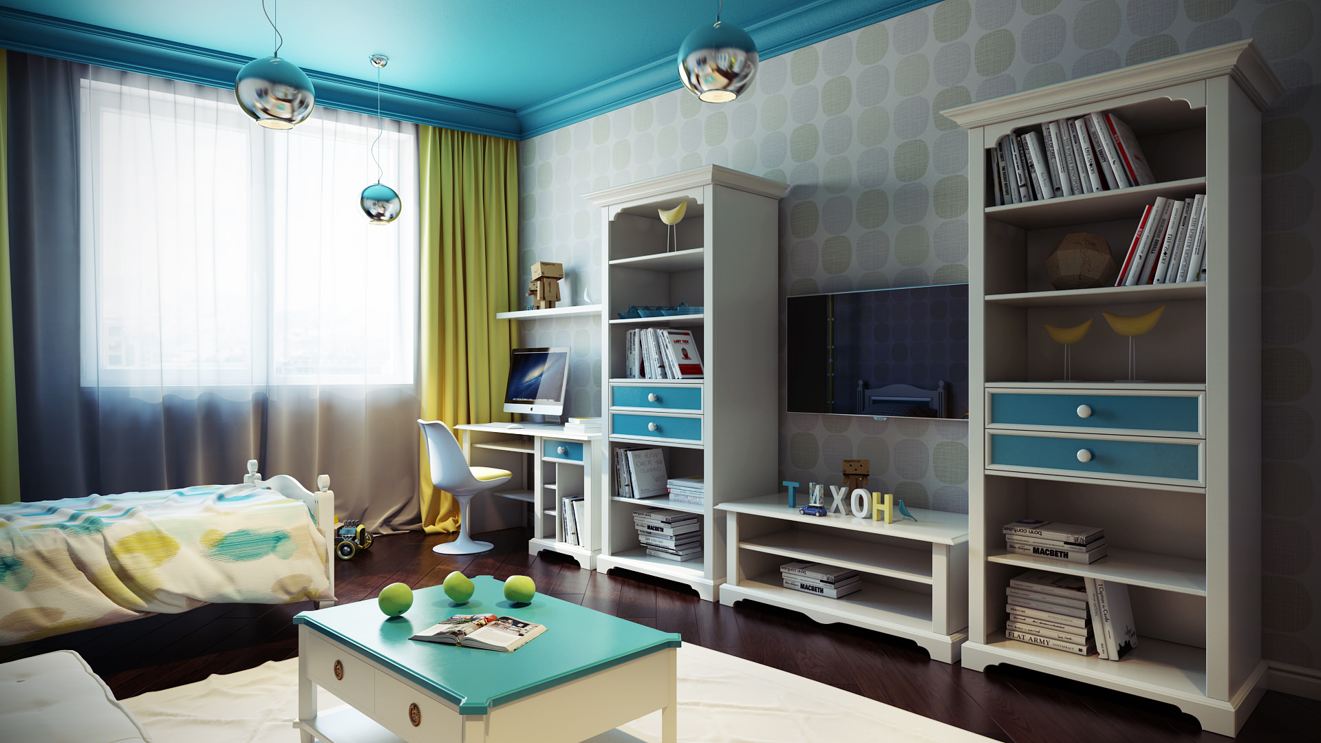 Modern wallpaper design for kids room with bright light