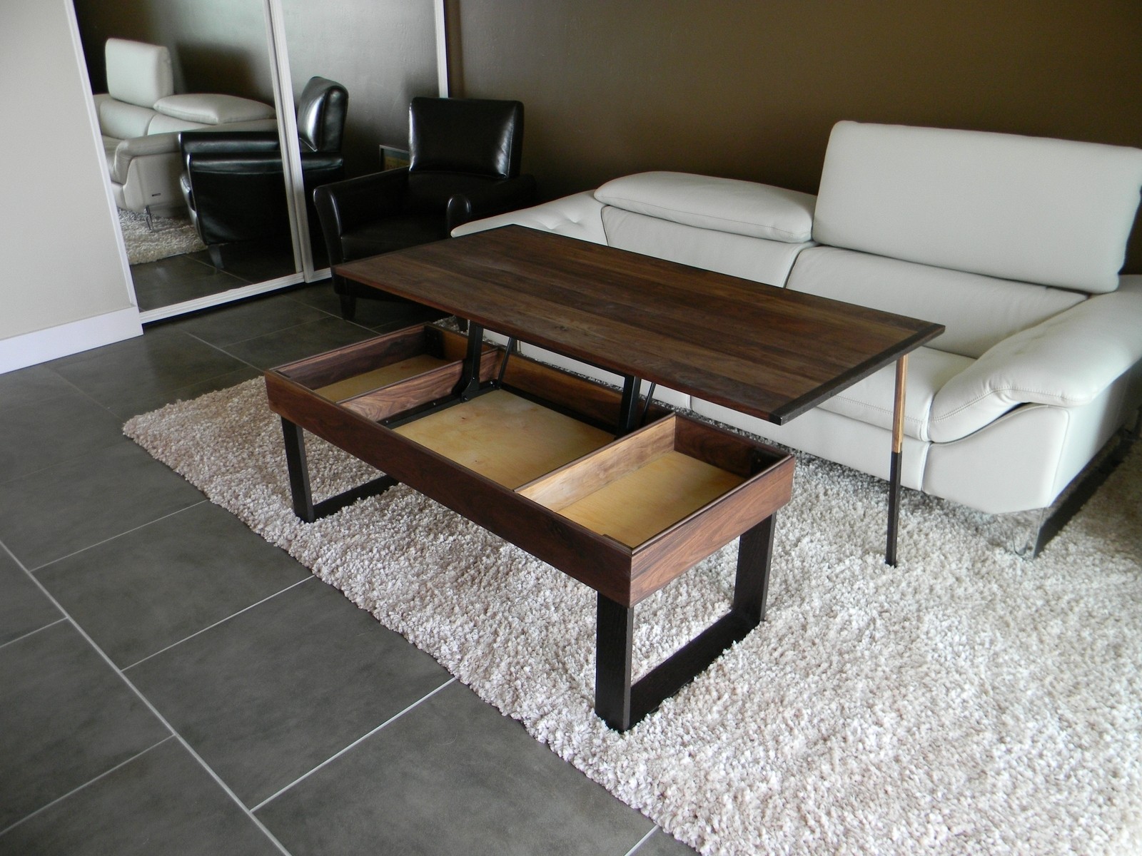 Glass table - transformer in the interior of the living room