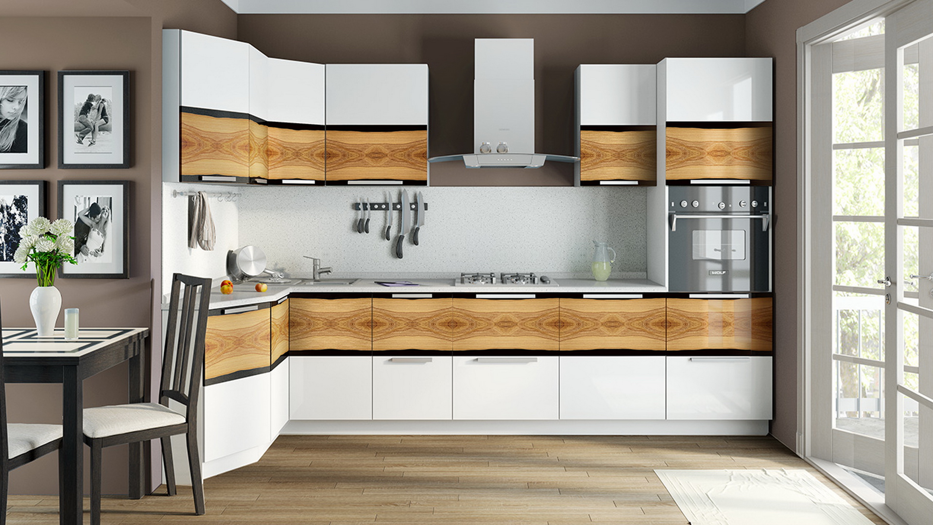 Functional decoration of the living room with a display cabinet for dishes with closed shelves