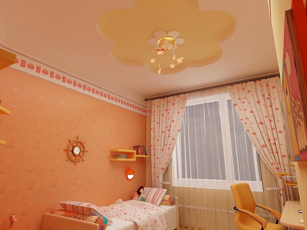 Dječja soba svijetle boje sa stropom na razvlačenje