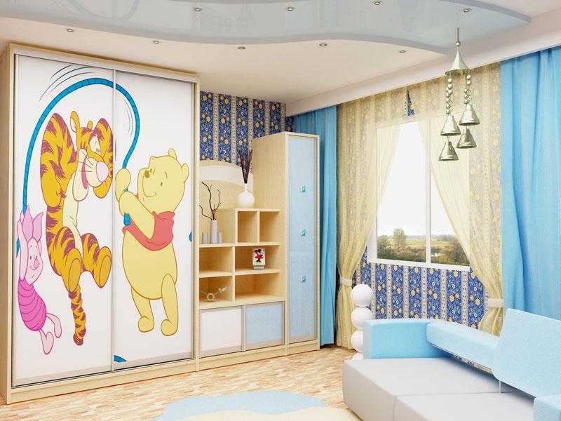 Sliding wardrobe for a nursery: varieties