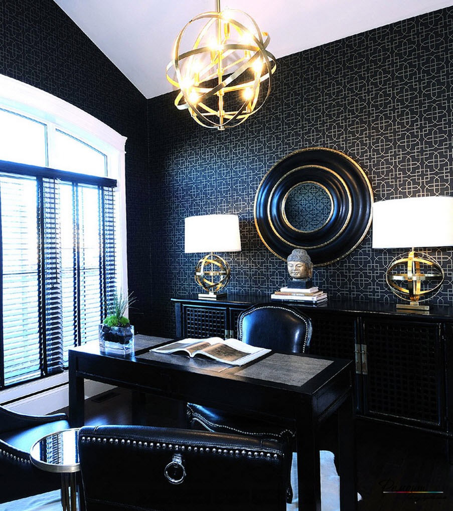 crne tapete u dizajnu spavaće sobe u stilu glamura