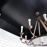 wooden black ceiling in the decor of the kitchen photo