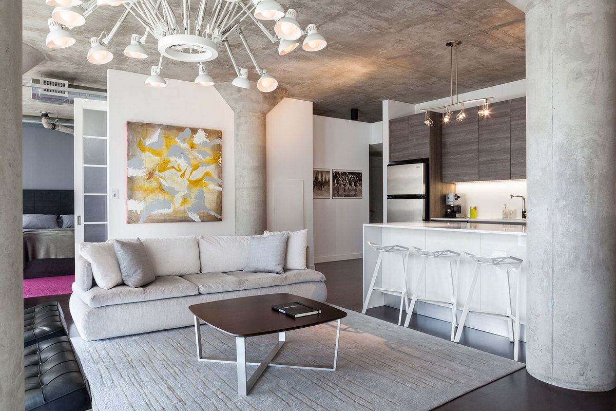 ceiling style with concrete in the bedroom