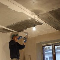 interior of the ceiling with a solution of concrete in the apartment photo