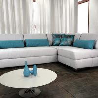 bright corner sofa in the interior of the living room picture