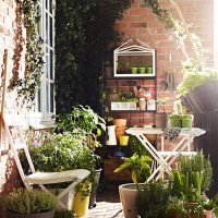 beautiful flowers on the balcony on the shelves example picture