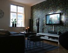 striped dark wallpaper in the design of the bedroom photo