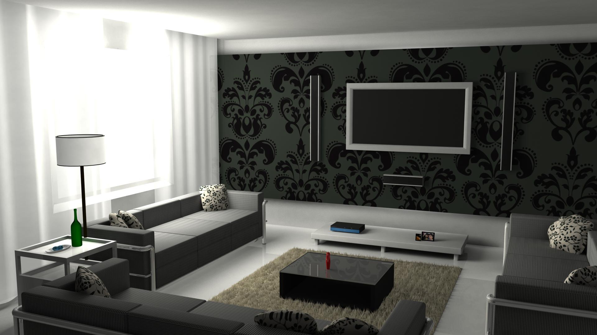 beautiful dark wallpaper in the living room interior