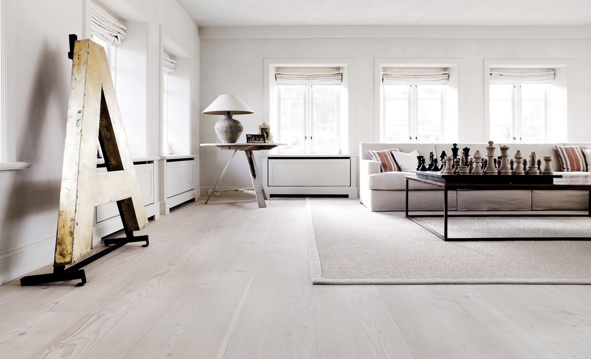 light white floor in the design of the kitchen