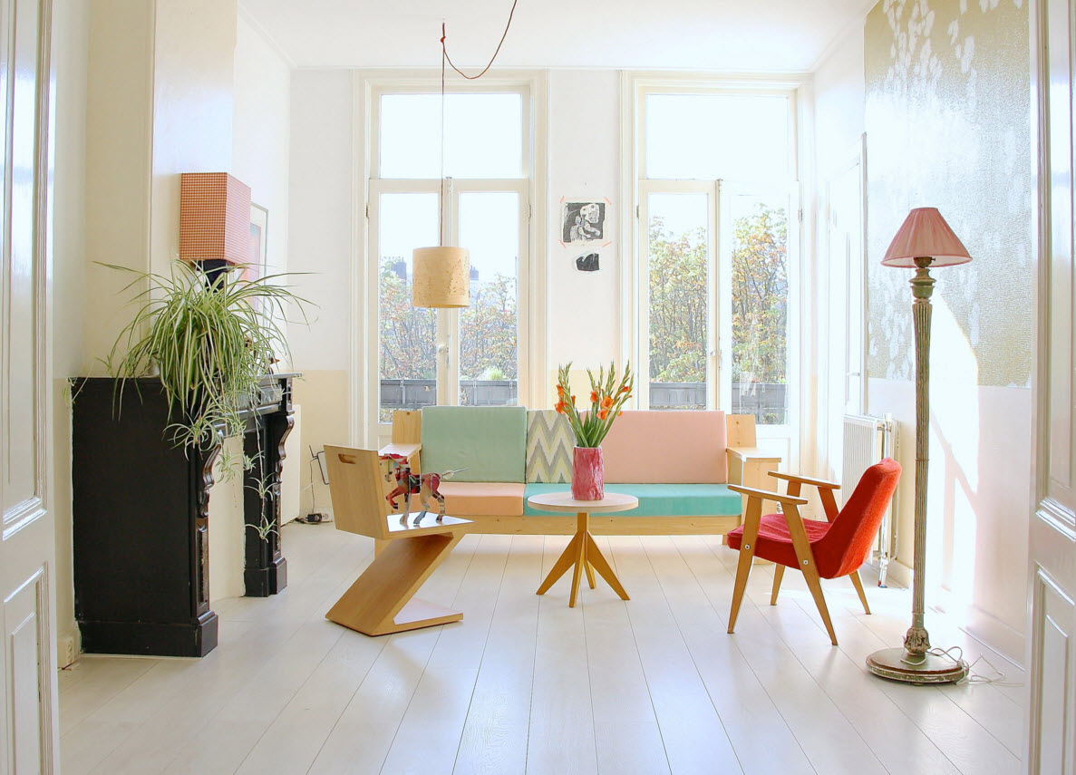 light white floor in the design of the living room