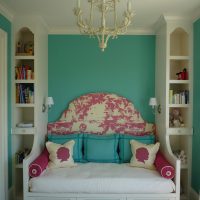 elegantna tiffany boja na fotografiji interijera spavaće sobe