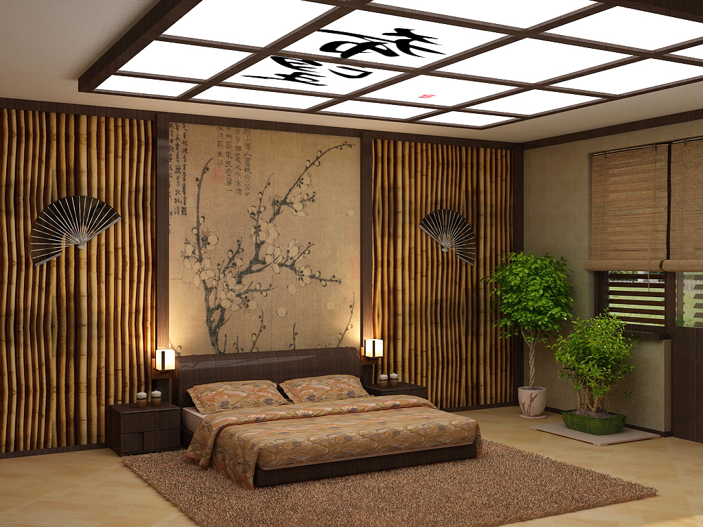 Svijetli dizajn spavaće sobe u japanskom stilu
