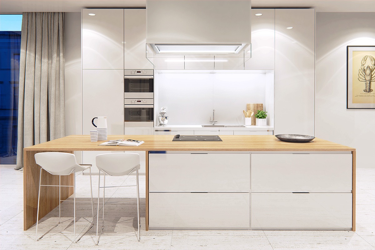 beautiful style of white kitchen with a shade of gray