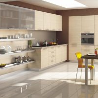 design luminoso della cucina beige in stile minimalista