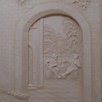 décor lumineux de la cuisine avec une photo en bas-relief