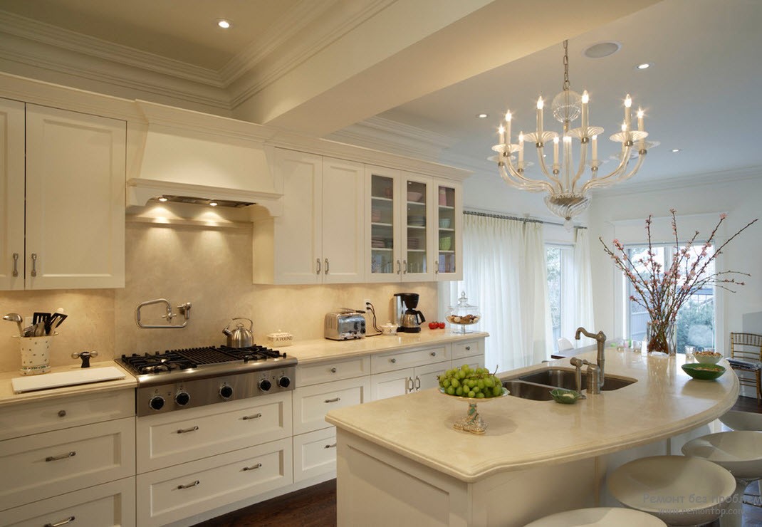 light interior of beige kitchen in the style of minimalism