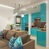 unusual design of the corridor in turquoise color photo