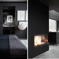 neobičan dizajn spavaće sobe u slici crne boje