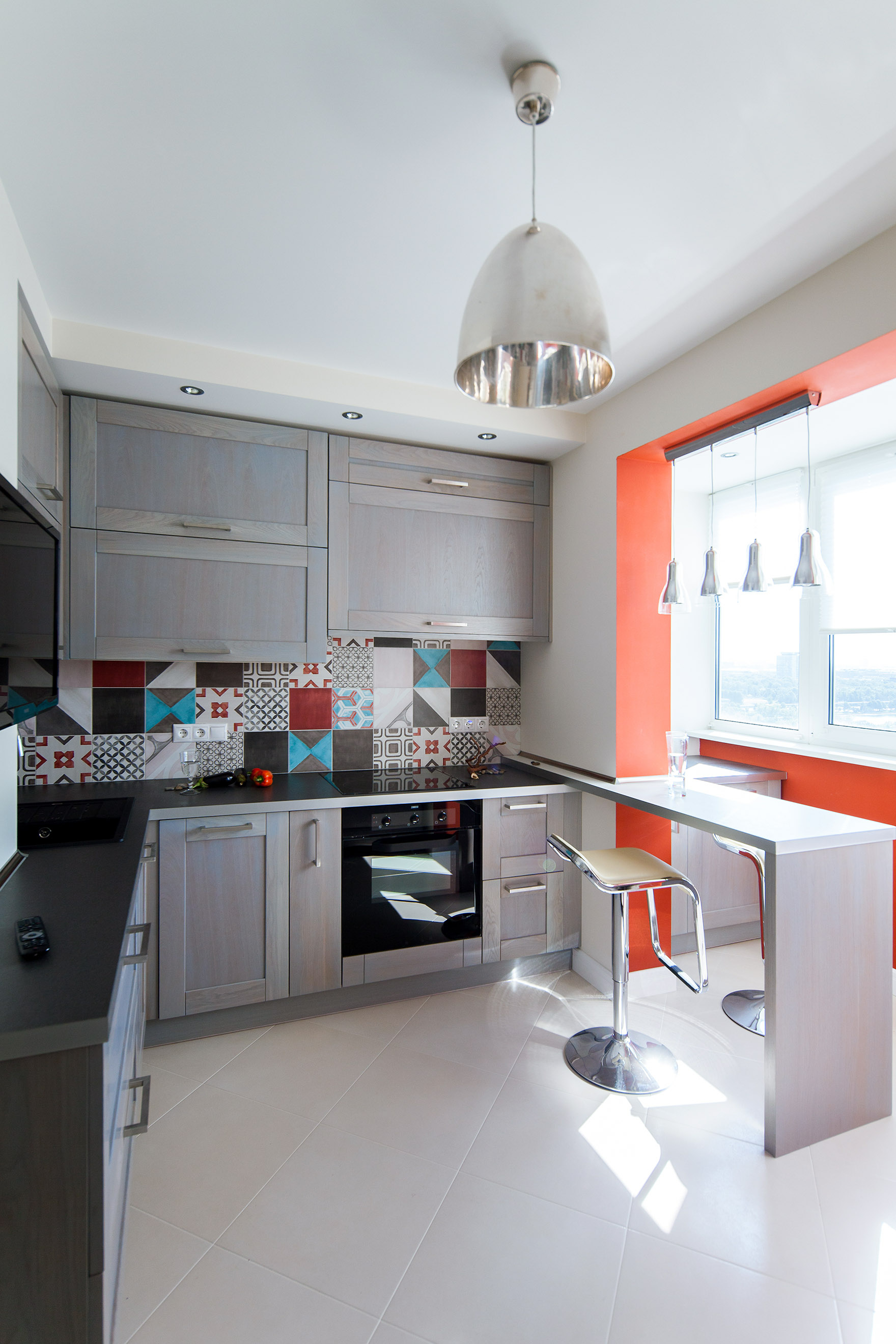 beautiful interior of a white kitchen with a touch of sand