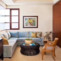 leather corner sofa in the interior of the corridor photo