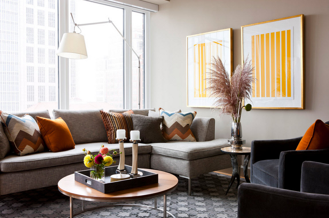 beautiful corner sofa in the bedroom interior