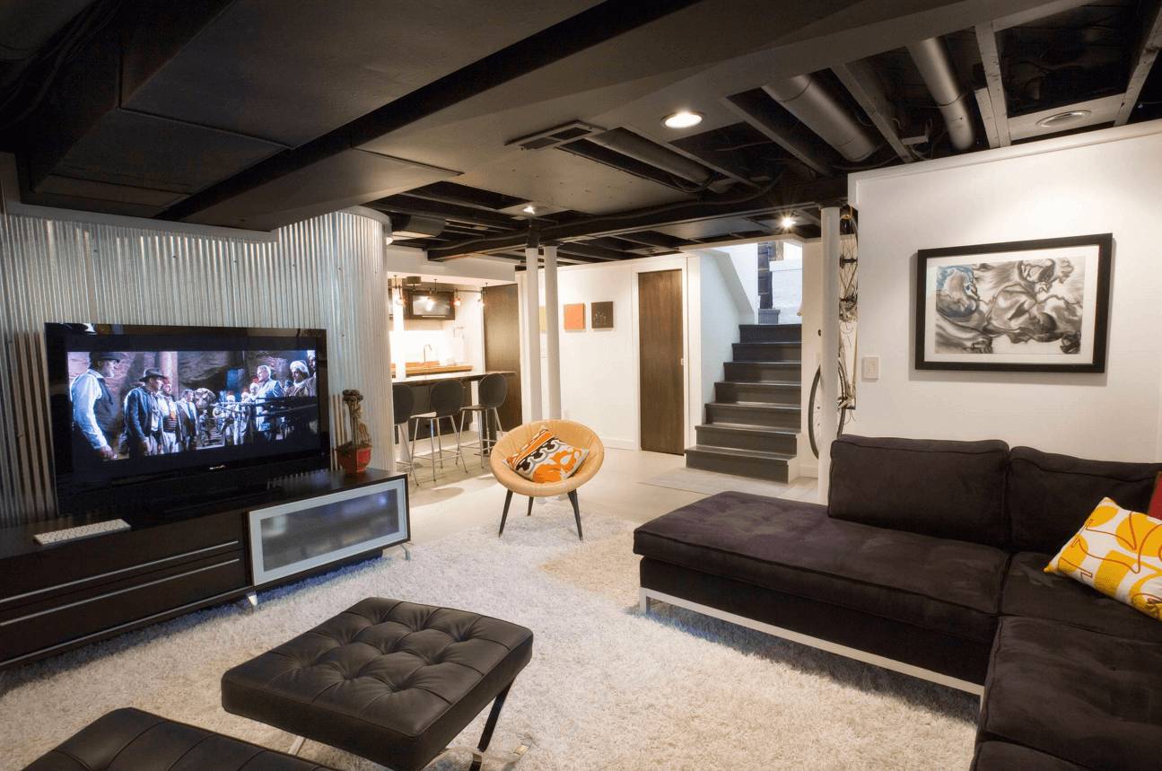 wooden black ceiling in the style of the kitchen