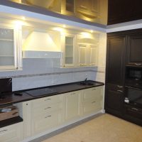 wooden black ceiling in the design of the living room photo