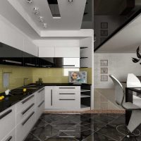 bellissimo soffitto nero nell'arredamento della foto della cucina