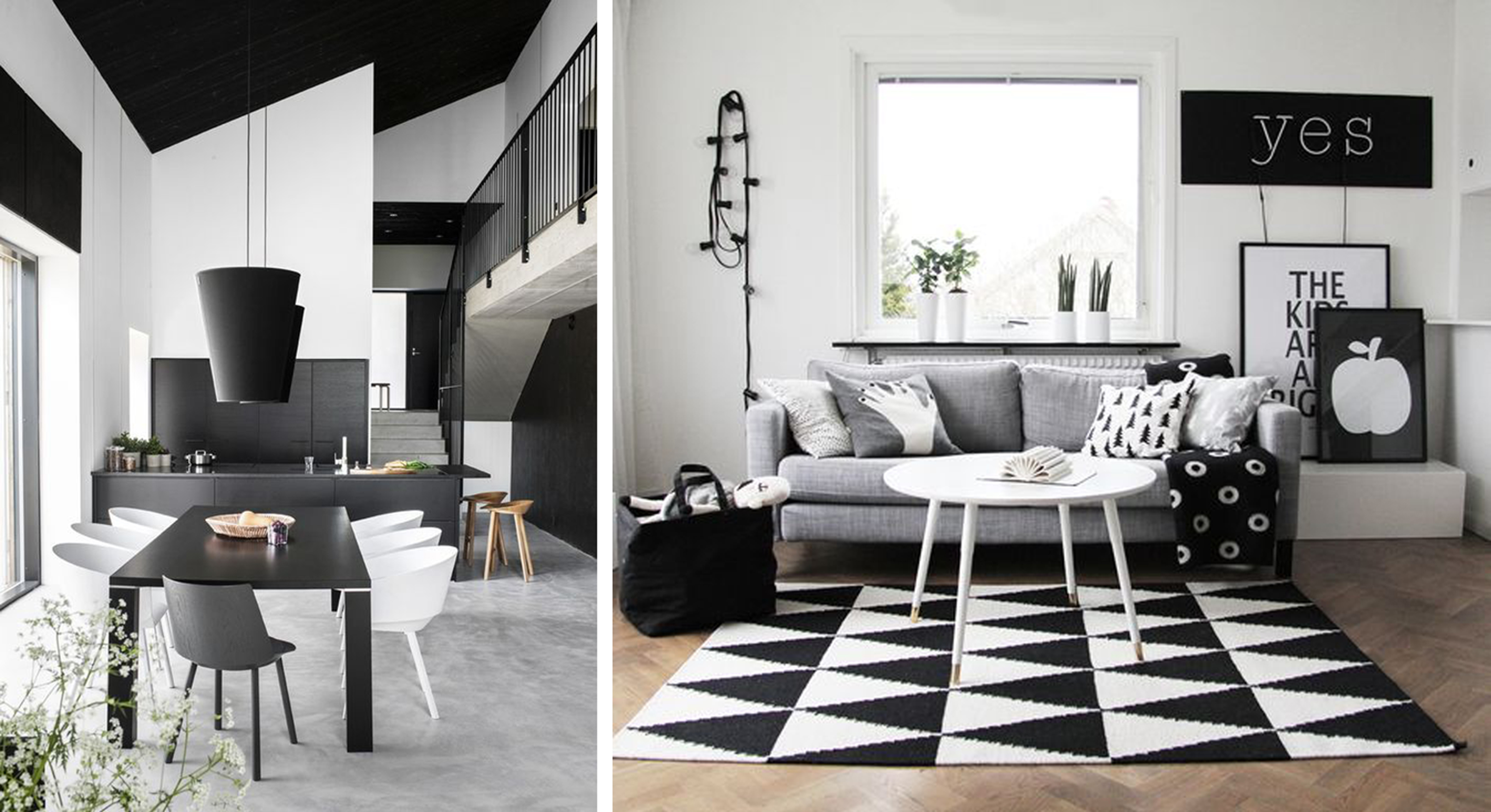 šik dizajn spavaće sobe u crno-bijeloj boji