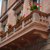 fiori luminosi sul balcone nella foto degli interni degli architravi