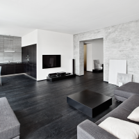 chic kitchen interior in black and white photo