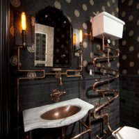 dapur gaya steampunk dengan foto kulit upholsteri