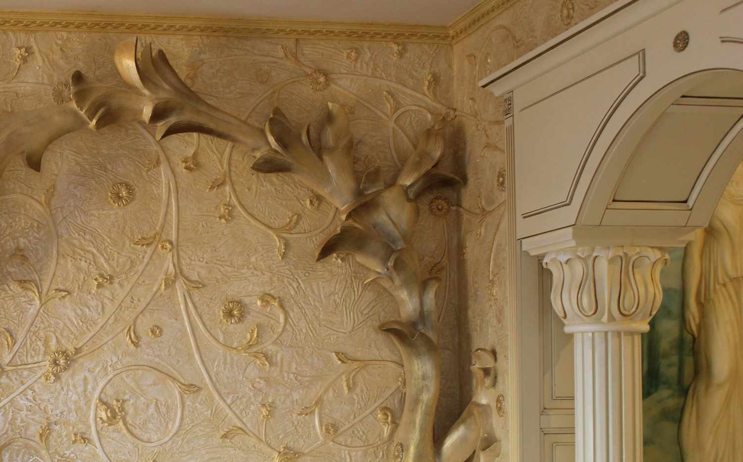 beautiful bedroom interior with bas-relief