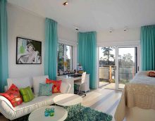 svjetlosni dizajn spavaće sobe u slici tirkizne boje
