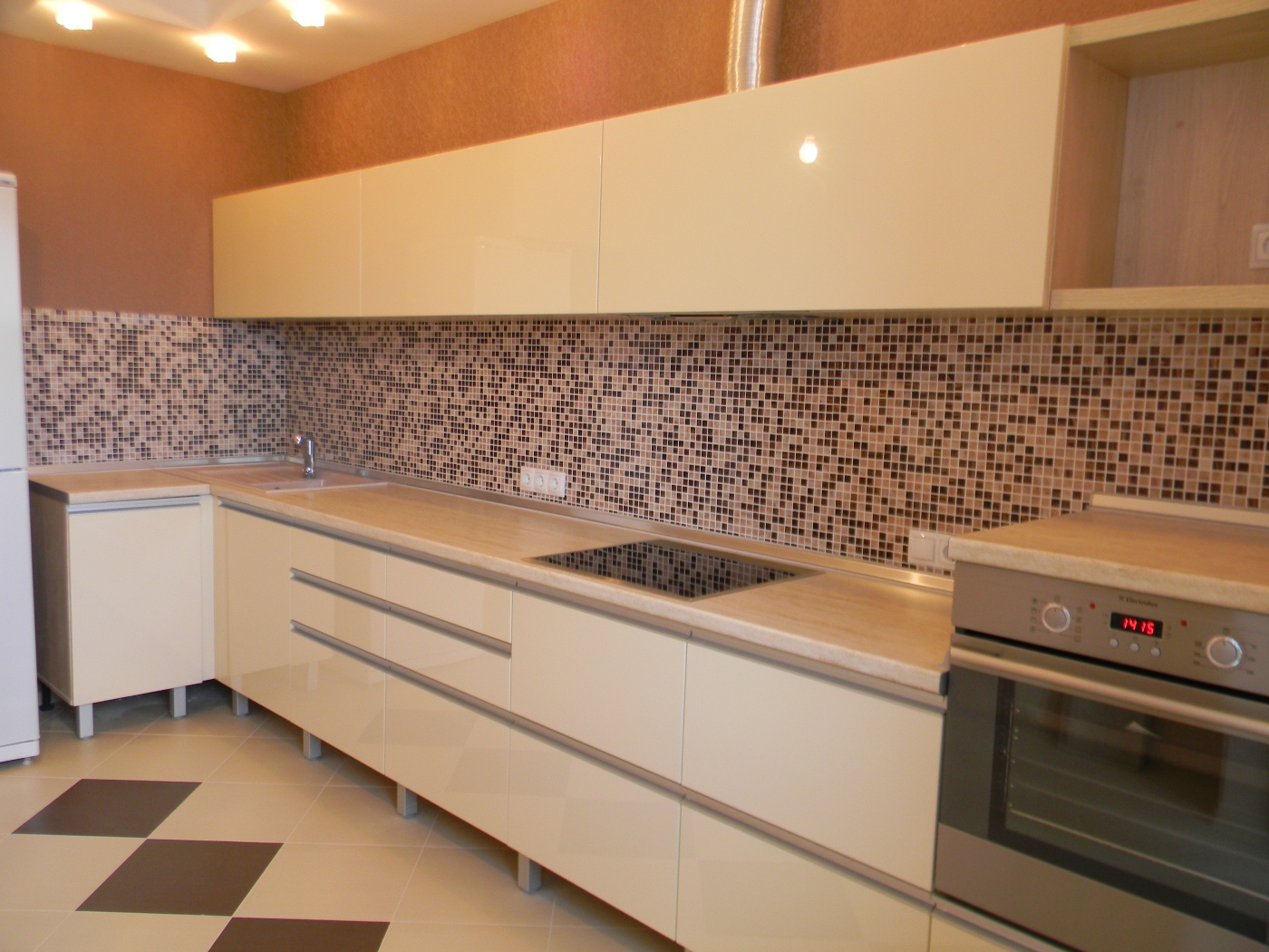 bright interior of beige kitchen in country style