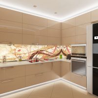 interni luminosi della cucina beige in foto in stile high-tech