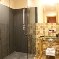 bright decor of the bathroom with light-colored shower