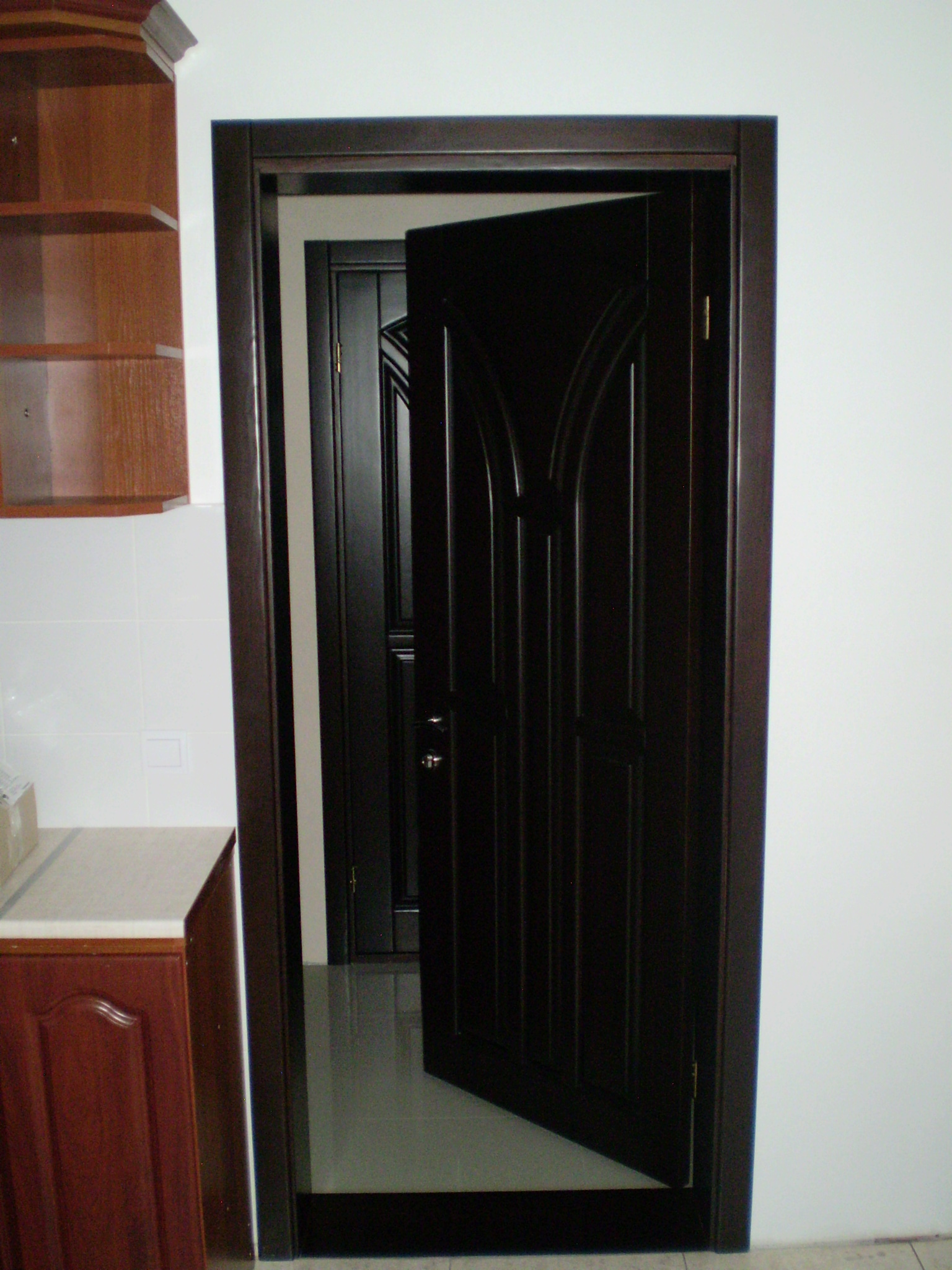 dark doors in pine living room interior