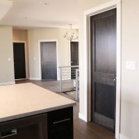 dark doors in oak bedroom decor photo