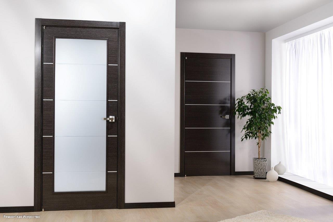 dark doors in mahogany kitchen interior