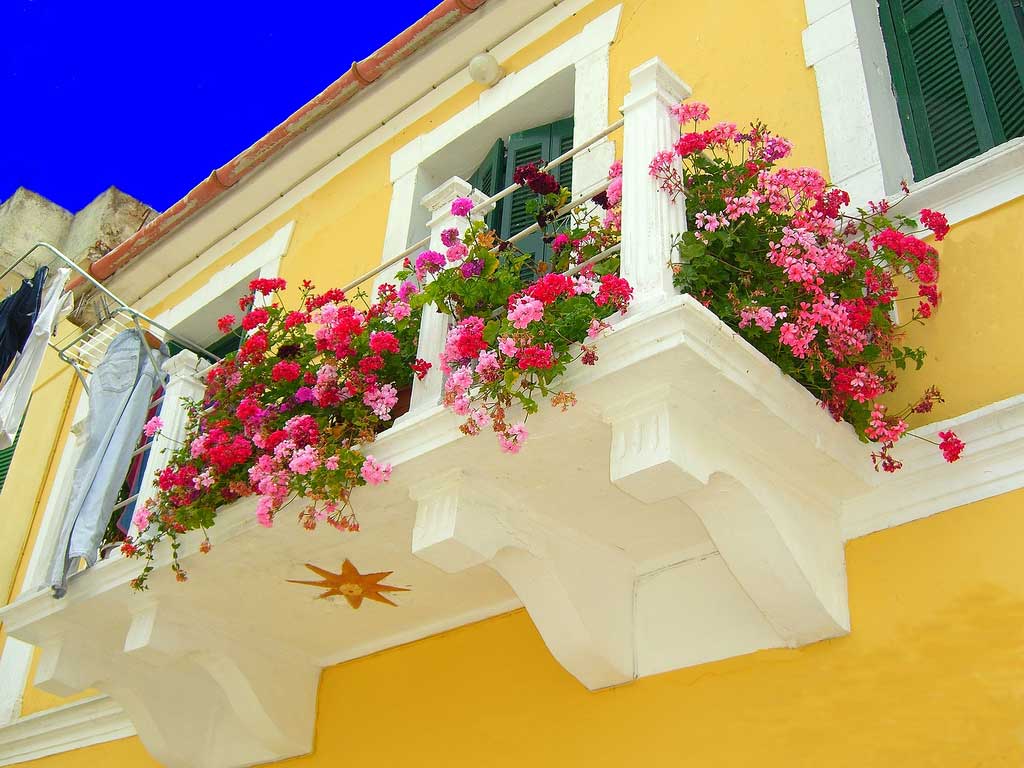 chic flowers in the interior of the balcony on the lintels example